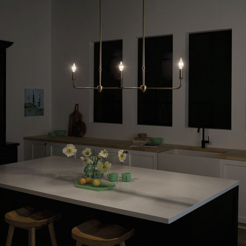 Pallas 3 Light 4.5 inch Brushed Natural Brass Chandelier Linear Ceiling Light